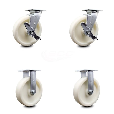 8 Inch Nylon Caster Set With Ball Bearings 2 Brakes 2 Rigid